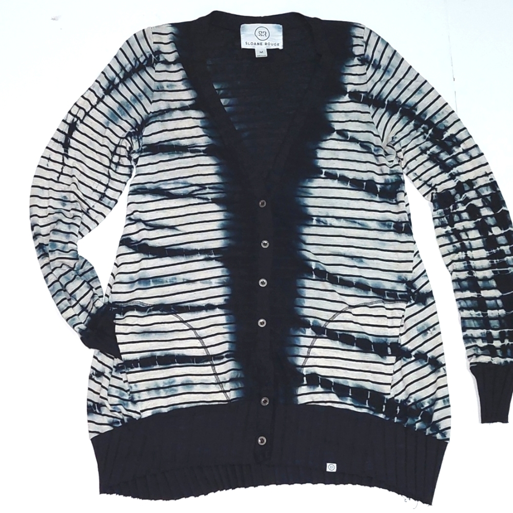 Sloane Rouge oversized striped tie-dyed long cardigan, size M